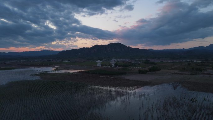 天文观测射电天文观测基地密云水库晚霞