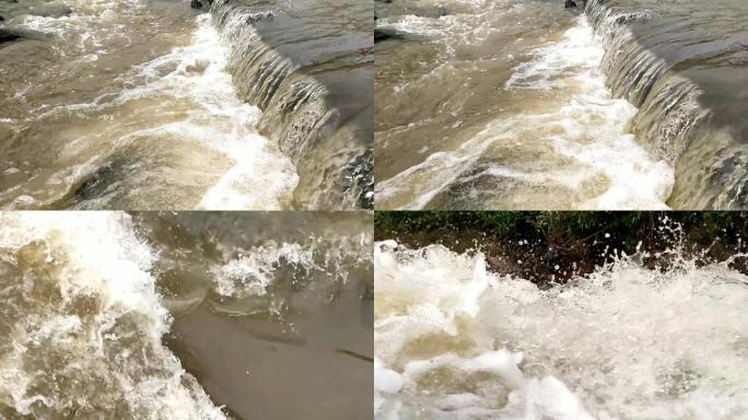河水洪水浊水河水坝流水瀑布冲刷水花波浪