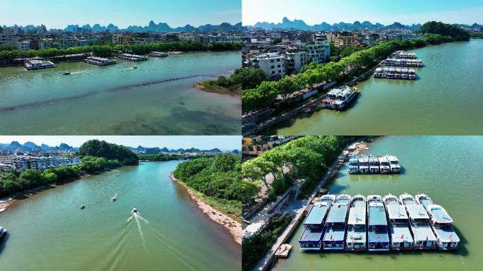 桂林五一节漓江上停摆的旅游船