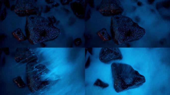 【4K正版】蓝眼泪海浪冲刷礁石特写镜头