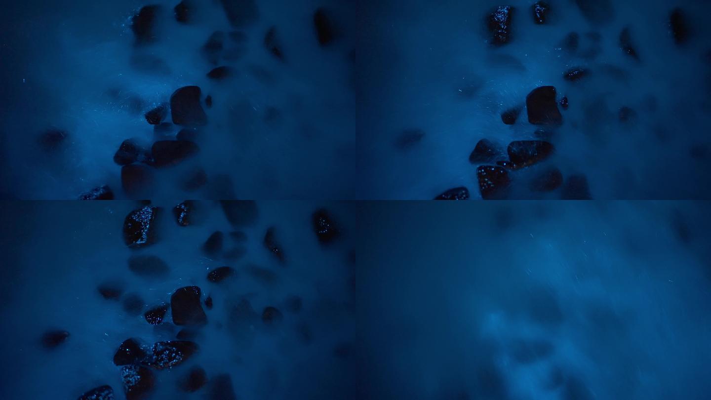 【4K正版】蓝眼泪海浪冲刷礁石视频素材
