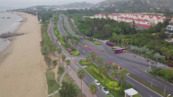 福建厦门环岛路椰风寨航拍