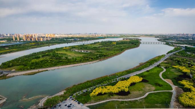 航拍滹沱河湿地风光延时