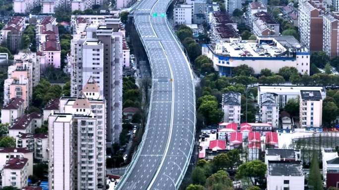 上海_空荡的高架桥近景航拍1