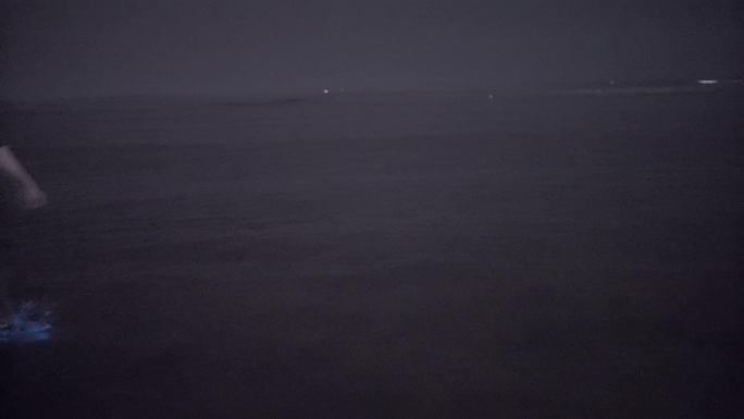 【4K正版】行走在荧光海海浪中的游客