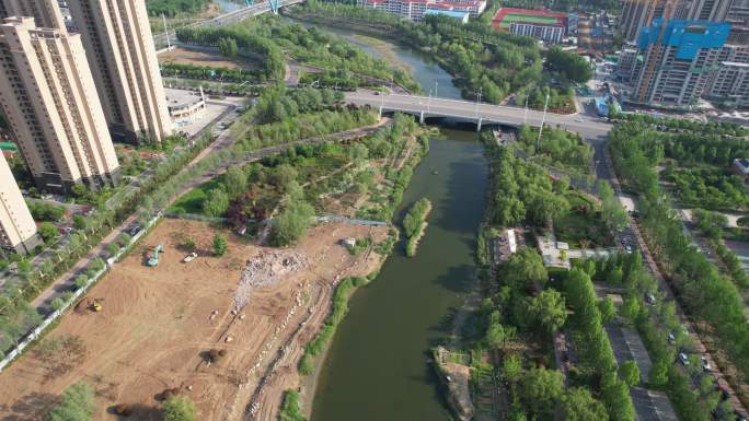 临沂 柳青河航拍 城市 河流 生态