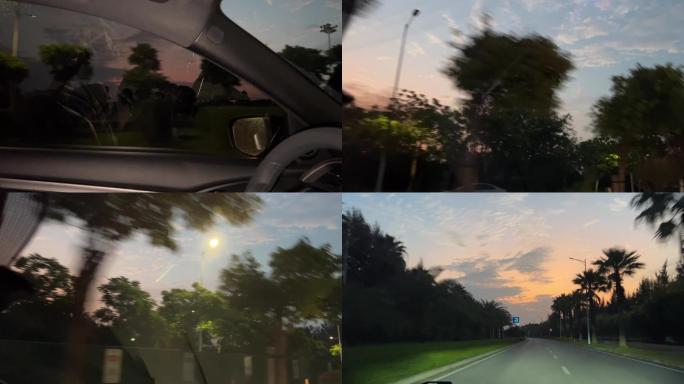 傍晚夕阳下汽车行驶，车窗外风景视频素材