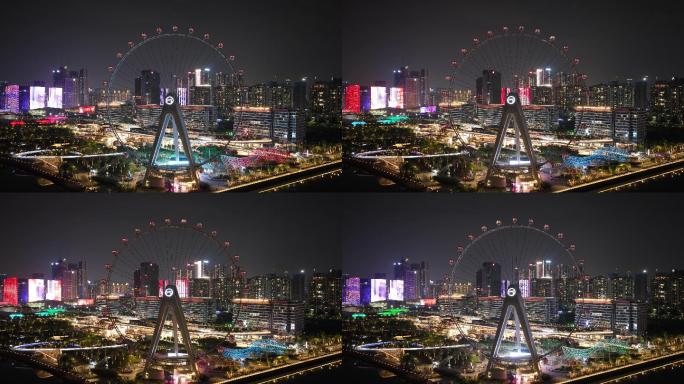 深圳欢乐港湾航拍：湾区之光摩天轮夜景延时