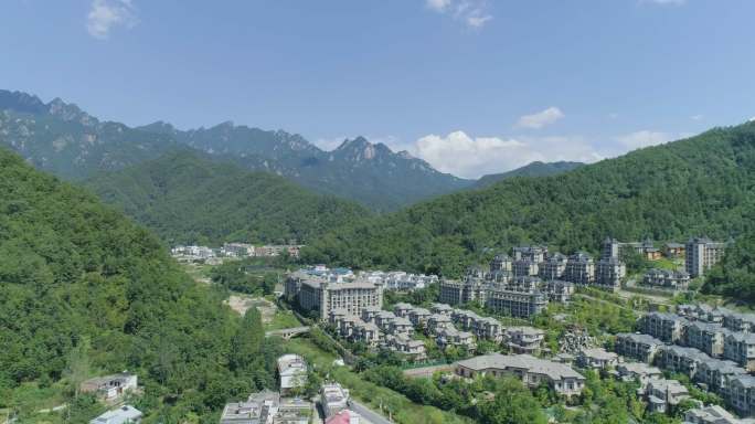 南阳老君洞航拍山区城市建筑