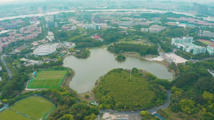 广州 大学城 中心湖 航拍 绿色生态