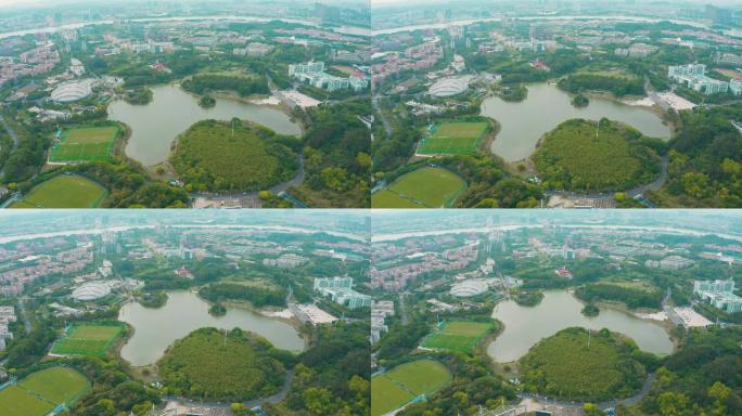 广州 大学城 中心湖 航拍 绿色生态