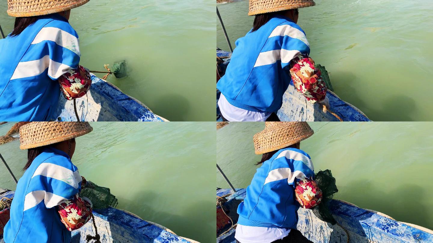 渔民出海拉鱼笼收渔网