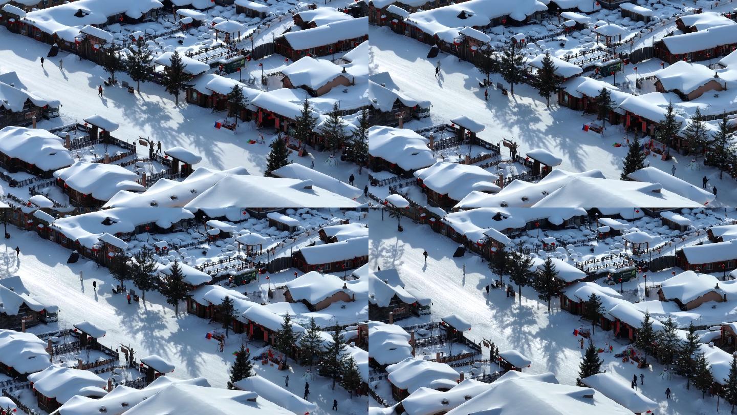 《4K超清》中国雪乡长焦航拍雪韵大街