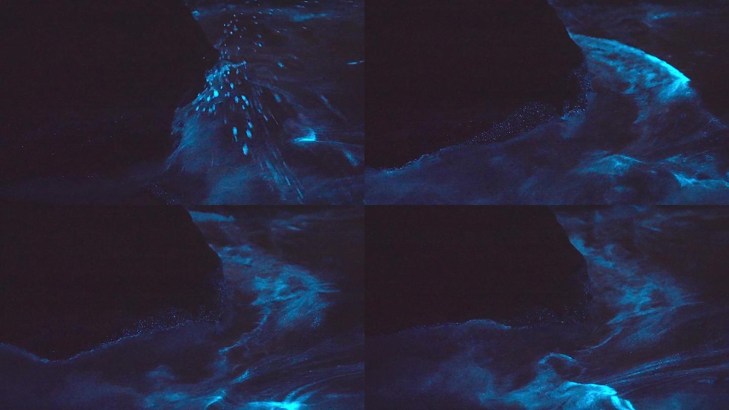 【4K正版】蓝眼泪海浪冲刷礁石慢动作镜头