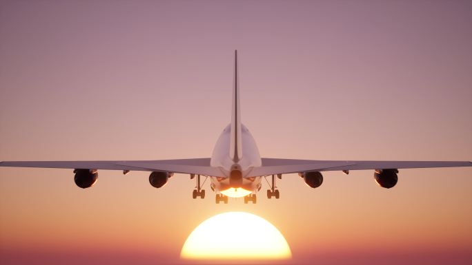 机场客机起飞日出太阳升起动画