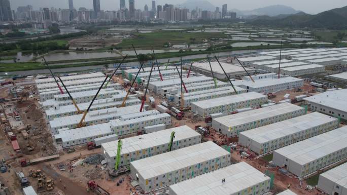 河套香港中央援港应急医院白天全景施工延时
