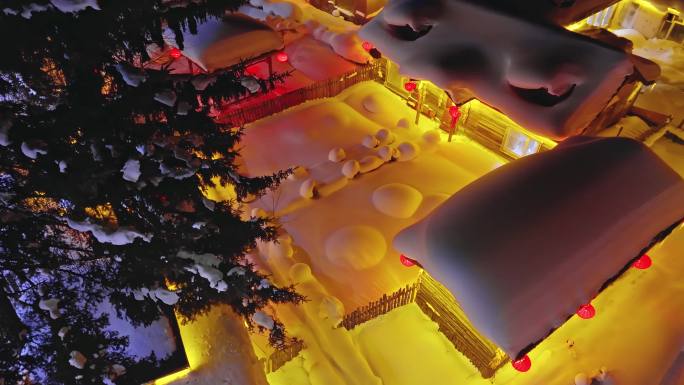 《4K超清》中国雪乡夜景航拍童话世界