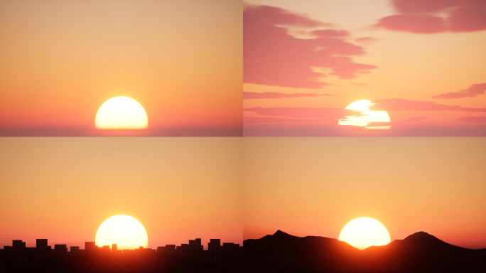 红日太阳升起长焦日出日落特写延时动画合集