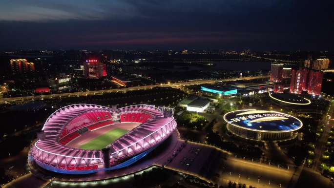 武汉城市宣传体育中心夜景航拍延时