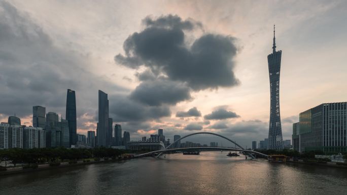 [4K延时]珠江海心桥日出前的晨曦