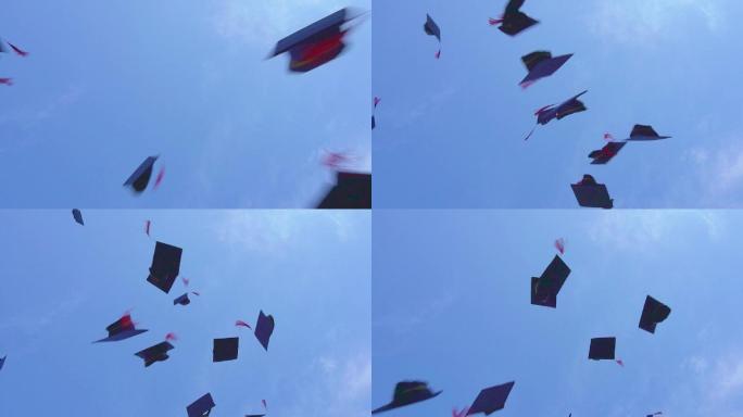 毕业博士帽抛向天空
