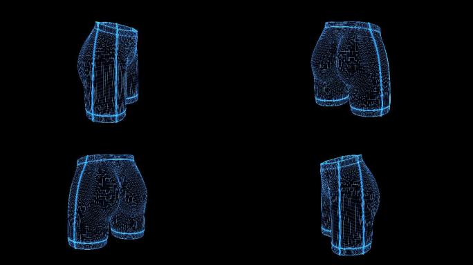 4K蓝色全息科技线框健身裤循环动画带通道