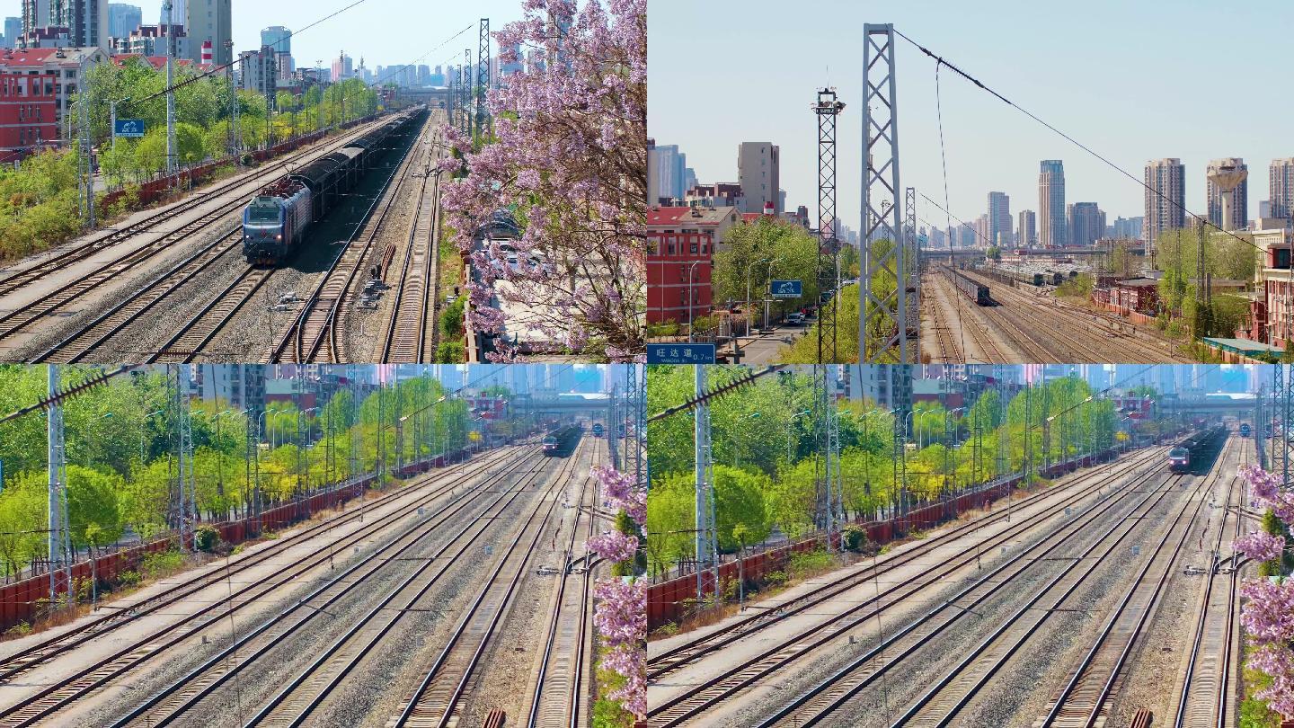 火车开往春天列车铁轨轨道交通工具实拍4K