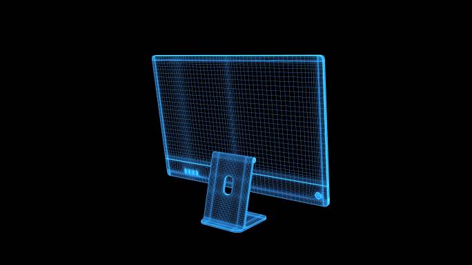 4K蓝色线框全息科技电脑显示器动画带通道