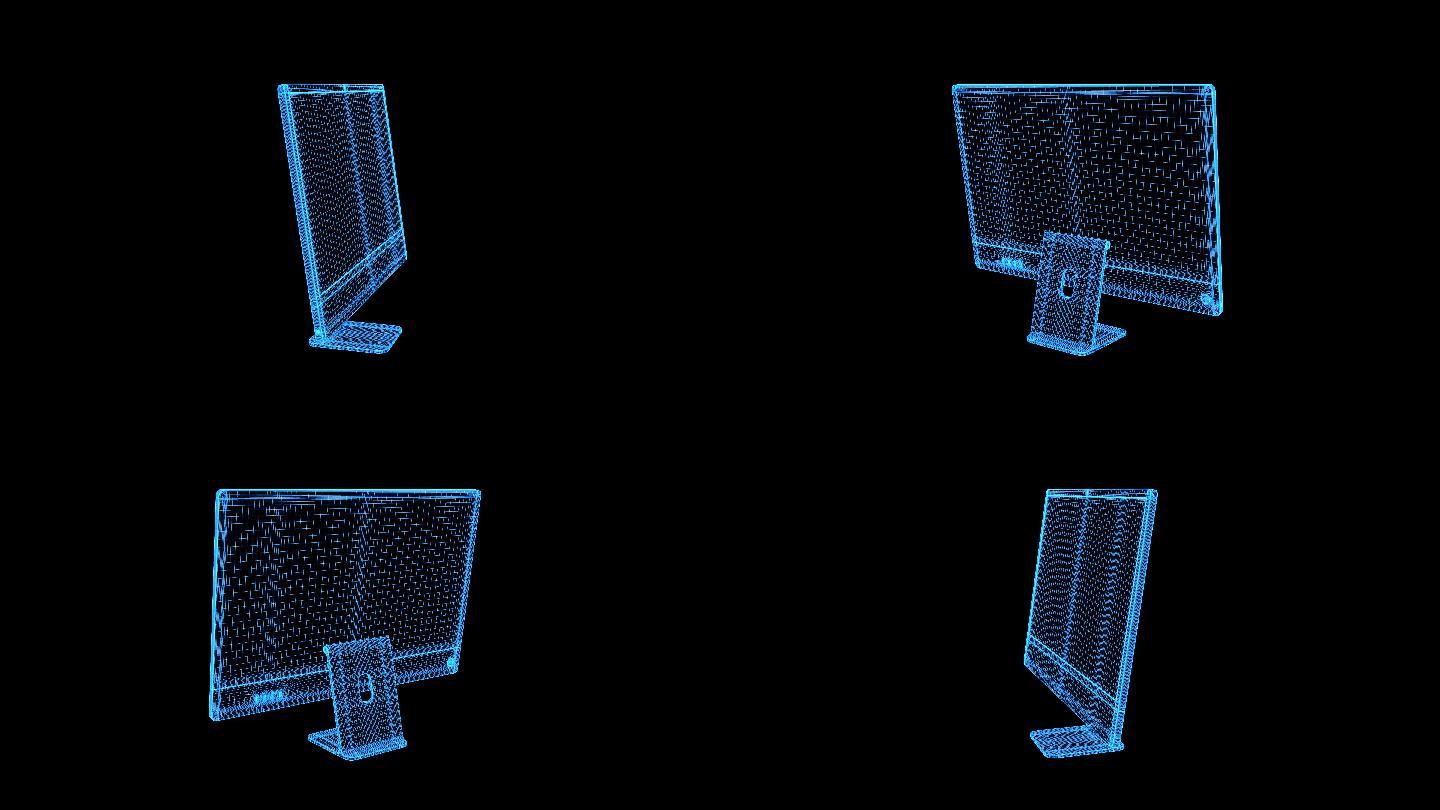 4K蓝色线框全息科技电脑显示器动画带通道
