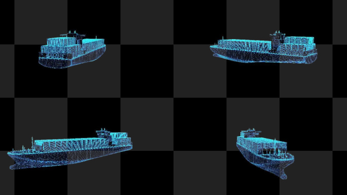 4K蓝色全息线框科技集装箱货船动画带通道
