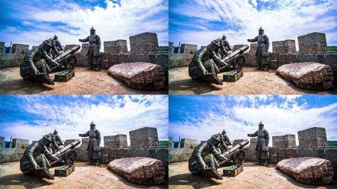 8k延时中国古代城墙大炮防守战士素材
