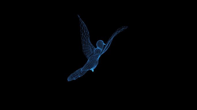 4K蓝色全息科技鸟挥动翅膀动画带通道