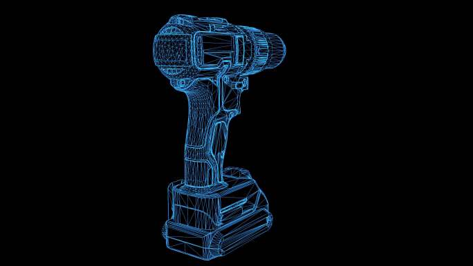 4K蓝色全息科技线框钻机动画循环带通道