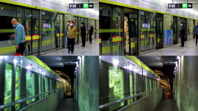 城市交通地铁地下列车人流实拍4K