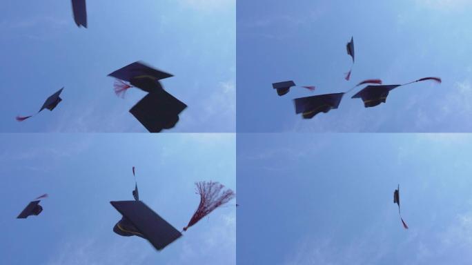 毕业博士帽抛向天空