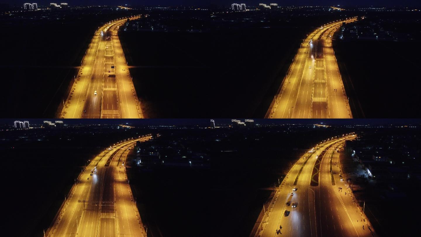 城市高架桥航拍夜景