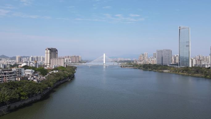 4K惠州惠城区合生大桥东江航拍源素材