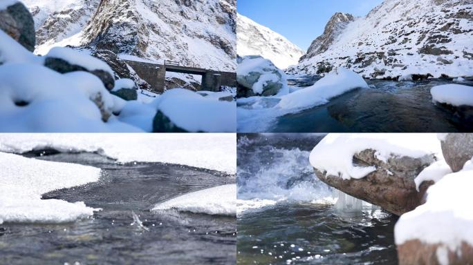 雪山河流小溪阳光