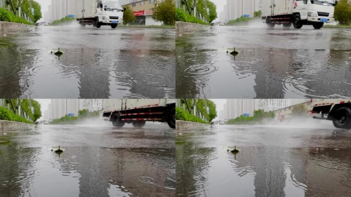 慢门拍摄马路上的落雨和汽车