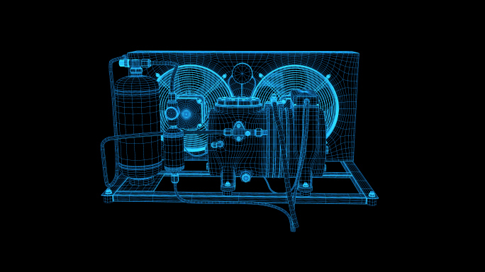 4K蓝色线框全息科技动画冷却装置带通道