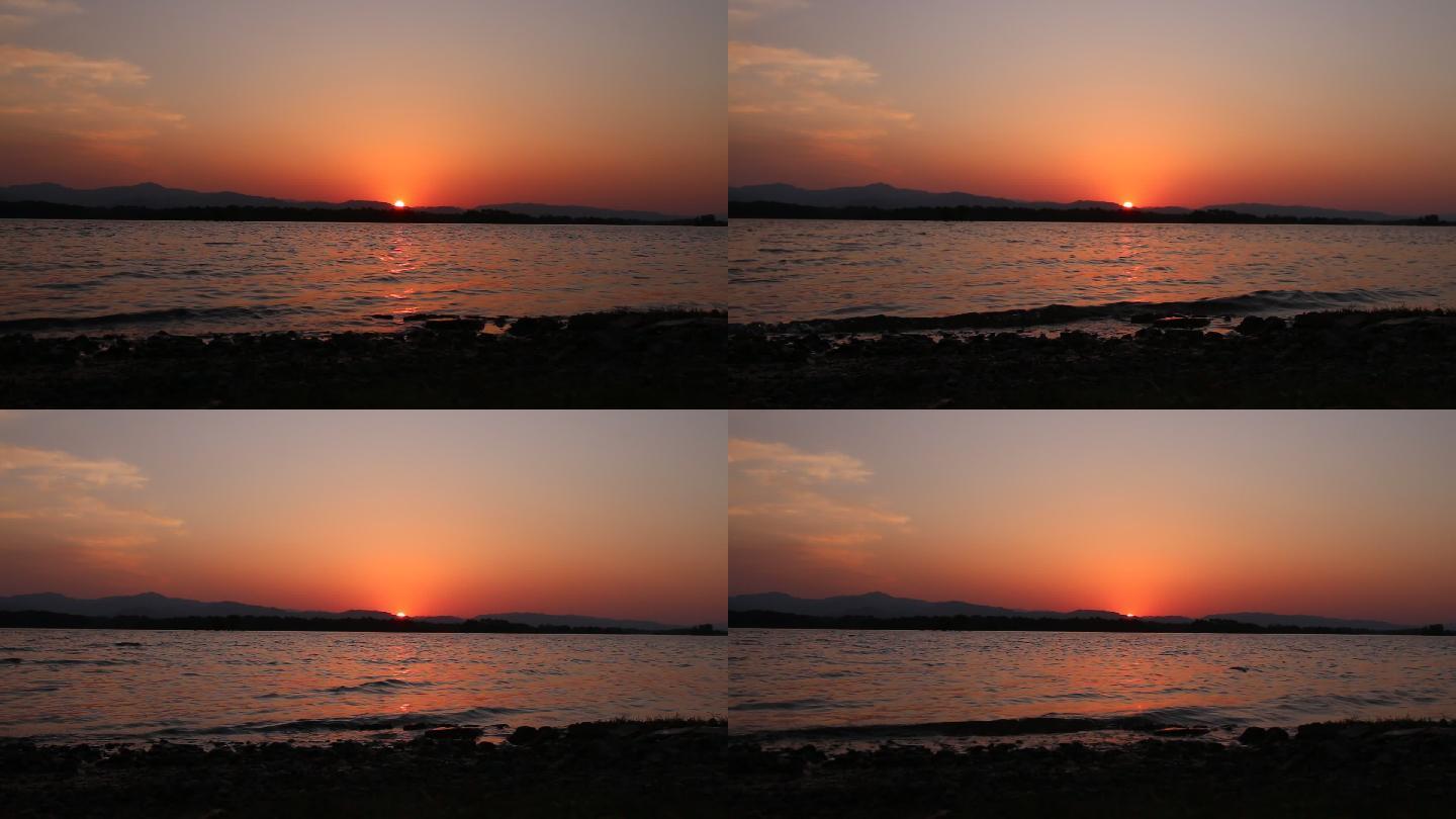 夕阳下湖泊视频素材