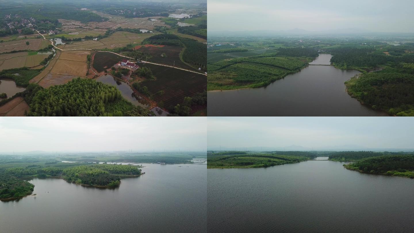 安徽铂龙湖湿地山脉航拍空镜A004