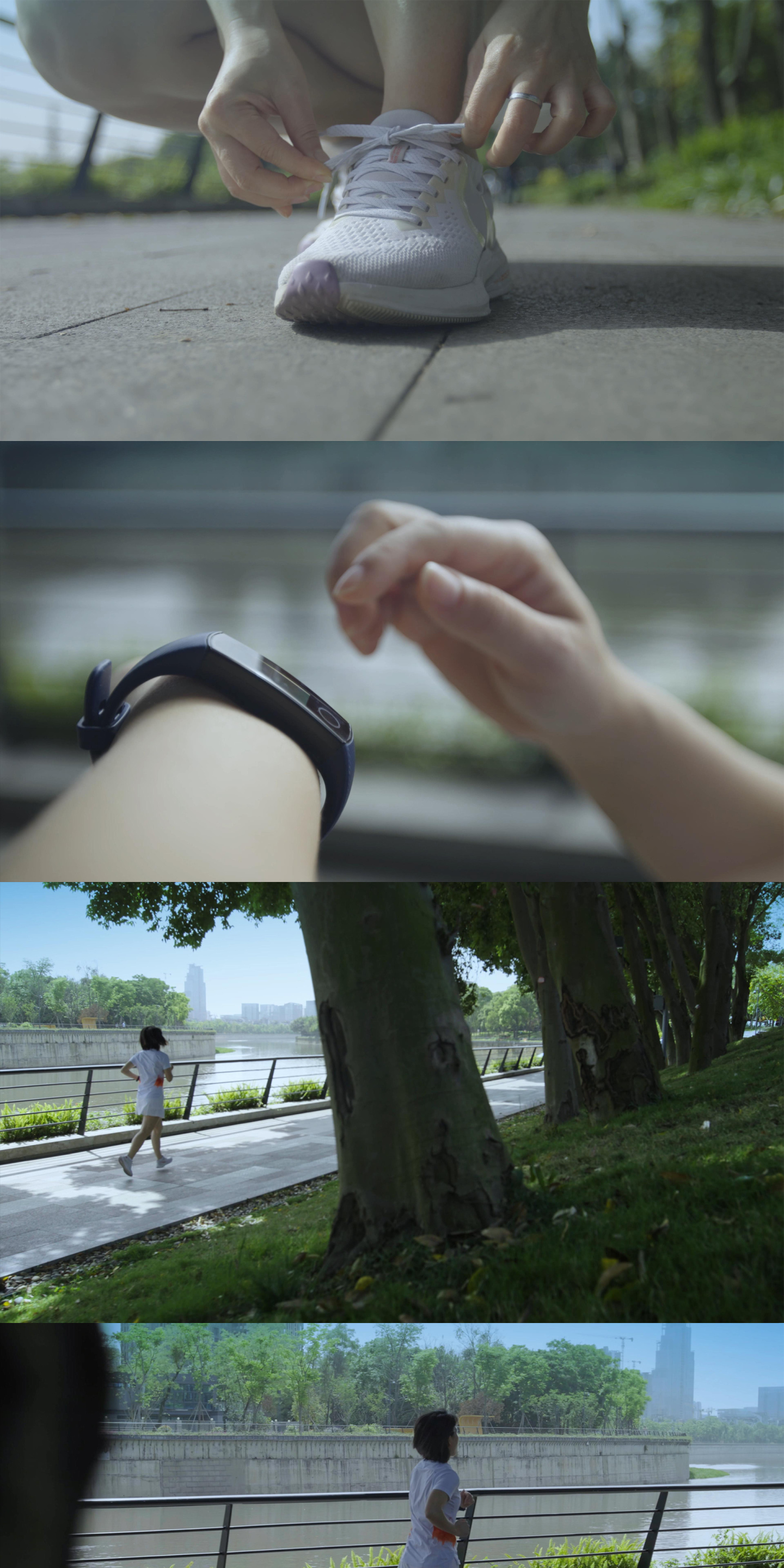 美女清晨河边公园跑步晨练视频素材一组