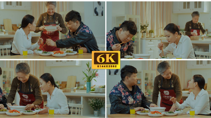 【6K】温馨家庭老人做饭端饭回家吃饭
