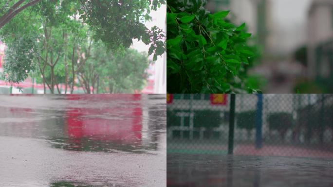 下雨雷雨大雨雨滴拍打地面