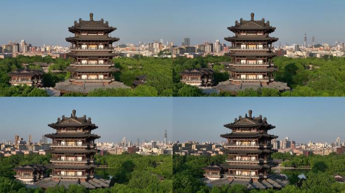 济南超然楼大明湖老城区城市风景航拍4k