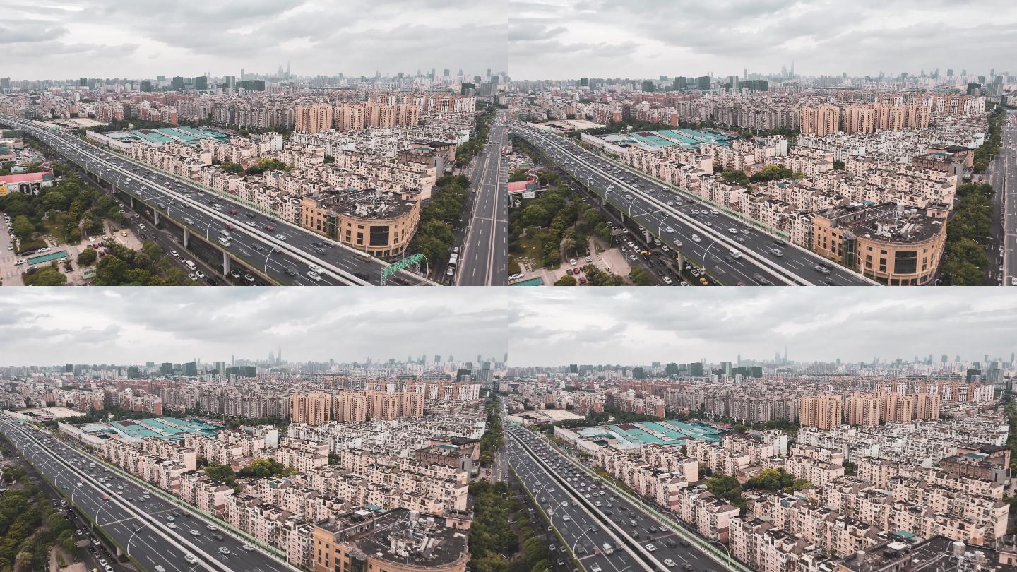 上海中环 高架路 车流 交通 航拍延时