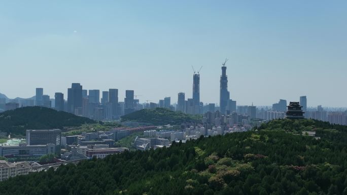 济南国金中心城市天际线航拍4k