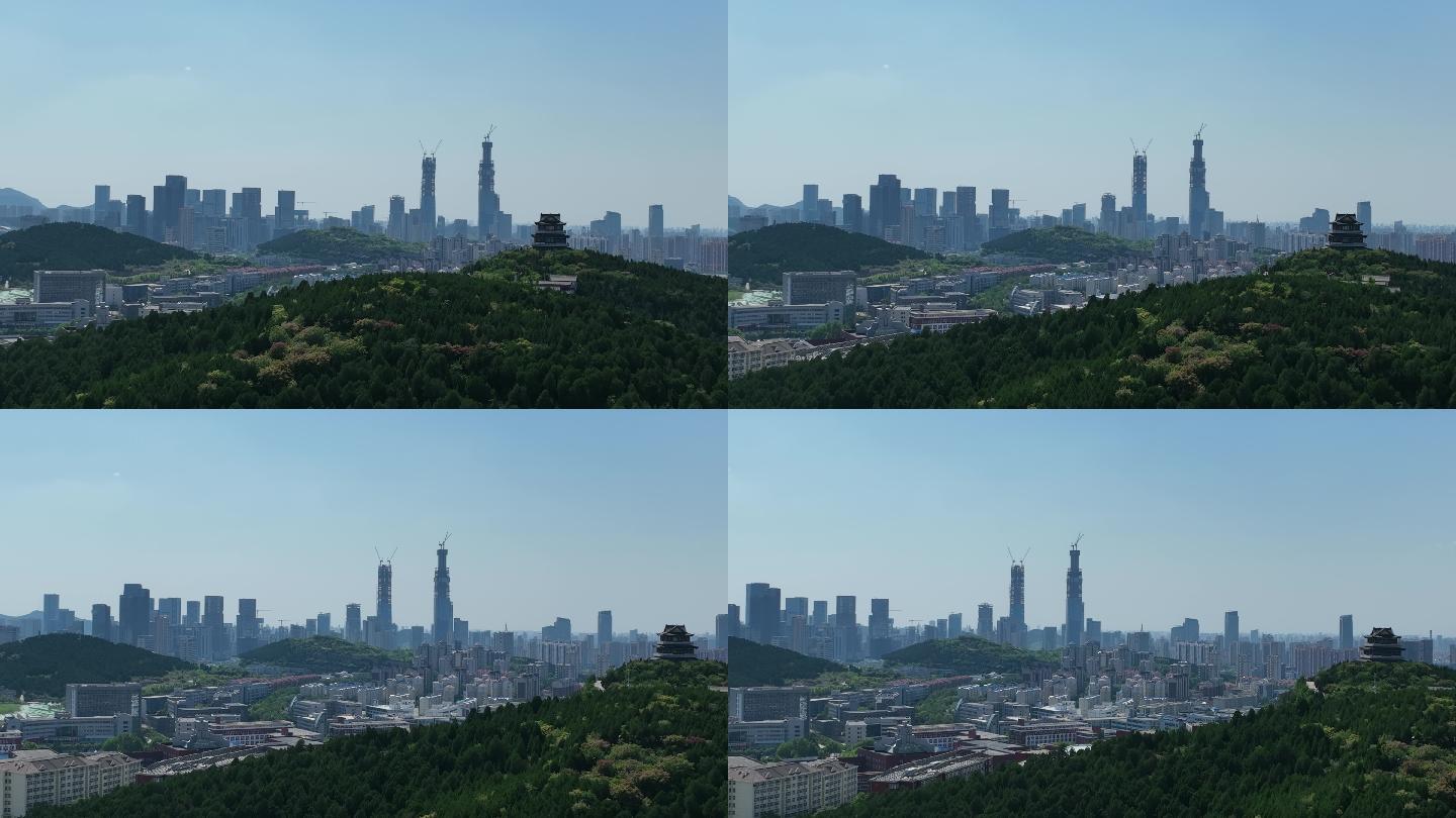 济南国金中心城市天际线航拍4k