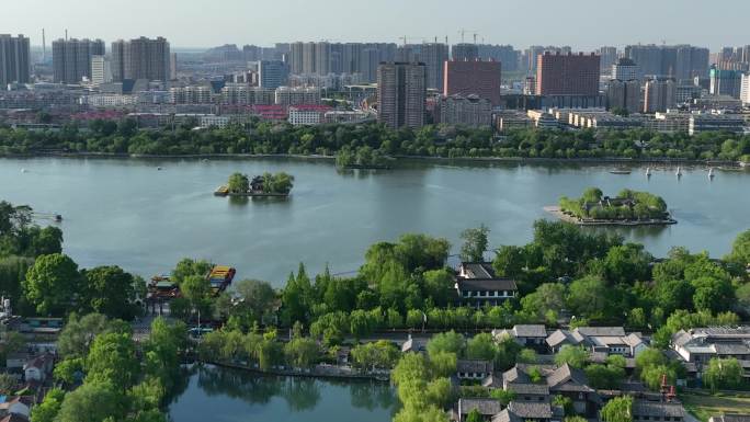 济南大明湖城市风景航拍4k